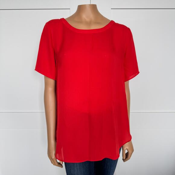 Banana Republic Women’s Medium Poppy Red Relaxed Fit Tunic Blouse, High Low Hem - Picture 8 of 8